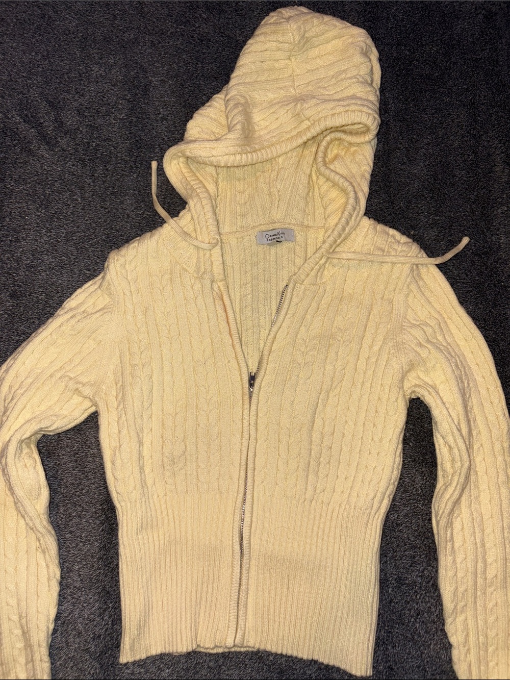 Orange Kiss Yellow Cable-Knit Hooded Zip Sweater